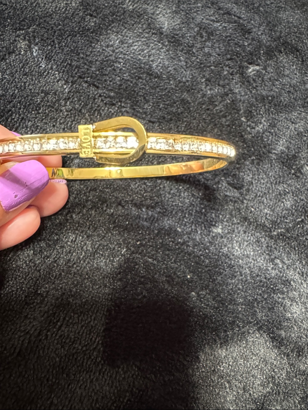 Love Gold-Tone Crystal Buckle Bangle - Gold